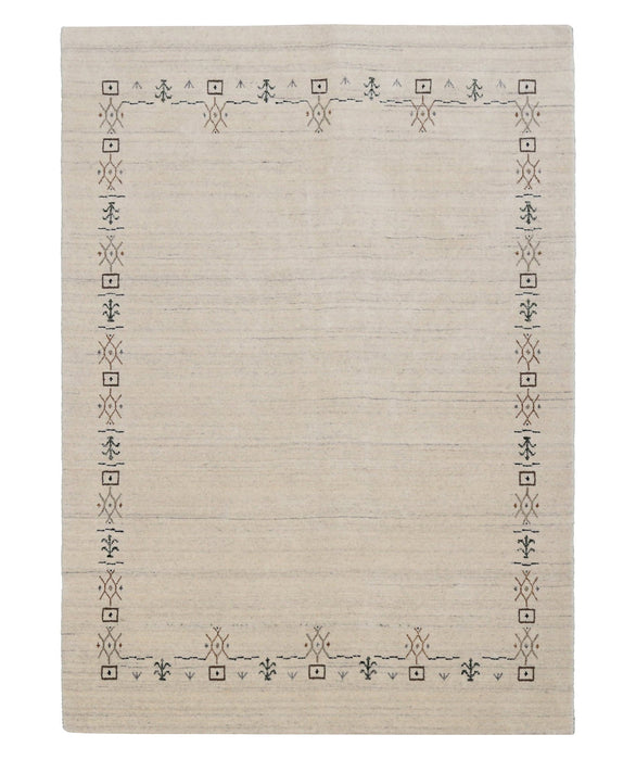 Beige Tribal Border Hand Loomed Wool Area Rug