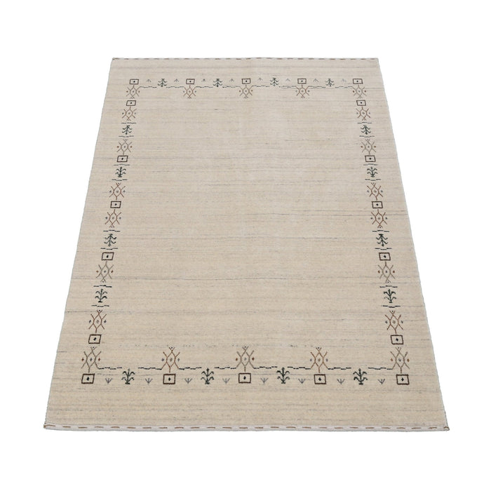 Beige Tribal Border Hand Loomed Wool Area Rug