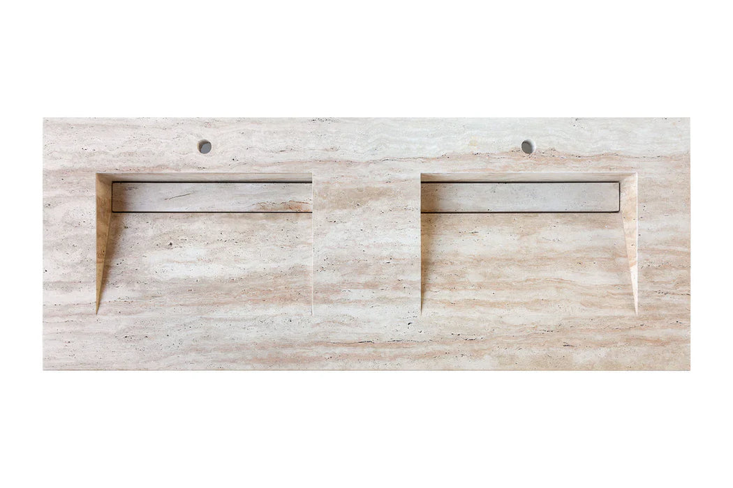 Troia Light Travertine Vein-cut Double Sink Above Vanity Bathroom Sink