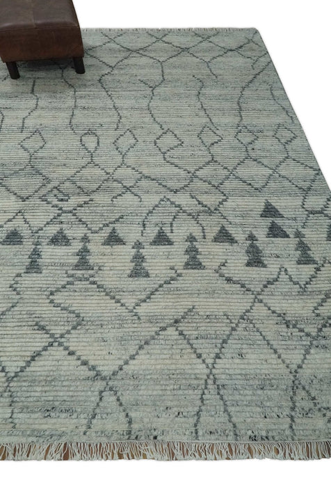 Custom Made Beni Ourain Hand Woven Ivory and Moroccan Trellis Rug Made with Blended Wool