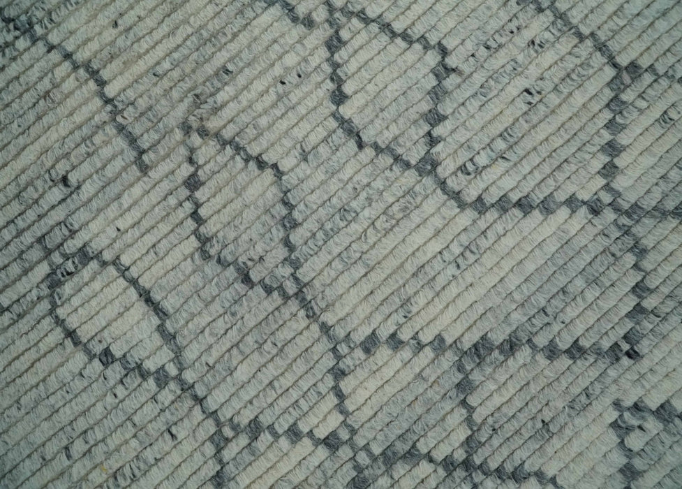 Custom Made Hand Knotted Beige And Gray Moroccan Trellis Blended Wool Rug