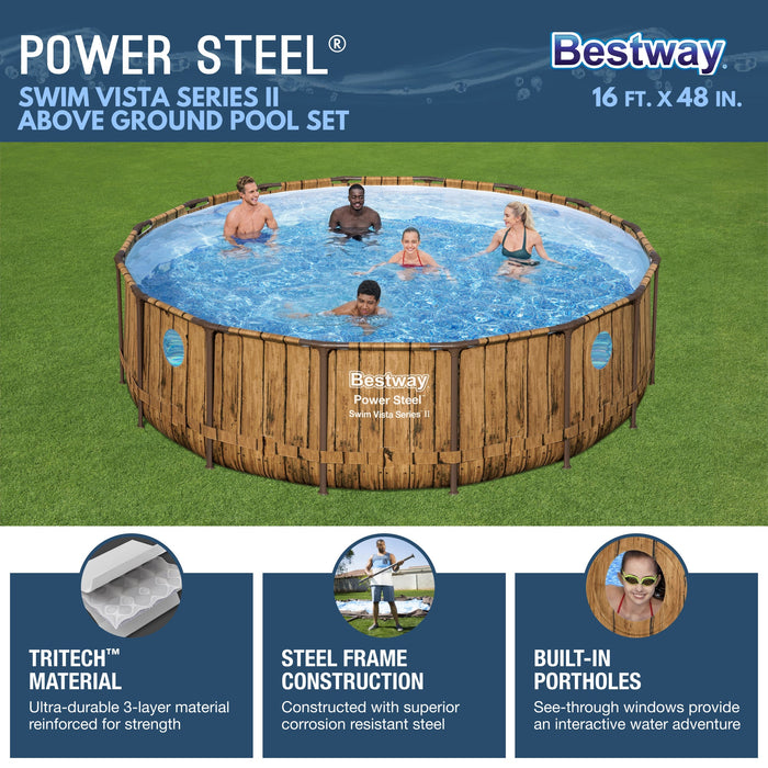 Bestway 16ft x 16ft x 48in Power Vista Pool Set w/ Vacuum & Maintenance Kit