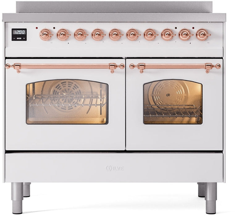 ILVE Nostalgie II 40" Induction Range with Element Stove and Electric Oven in White with Copper Trim, UPDI406NMPWHP