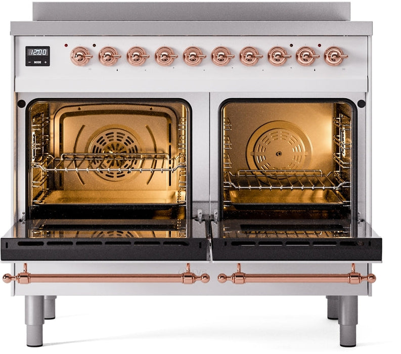 ILVE Nostalgie II 40" Induction Range with Element Stove and Electric Oven in White with Copper Trim, UPDI406NMPWHP