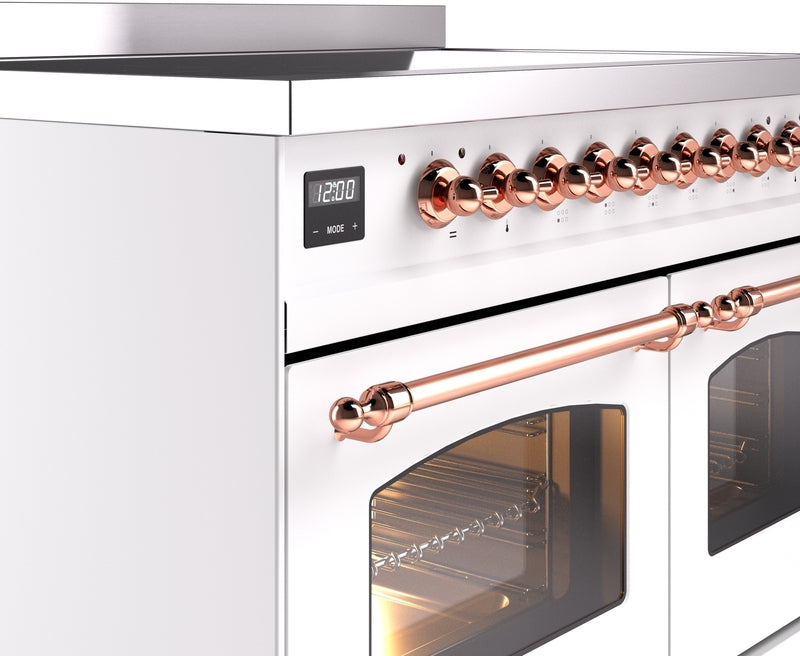 ILVE Nostalgie II 40" Induction Range with Element Stove and Electric Oven in White with Copper Trim, UPDI406NMPWHP