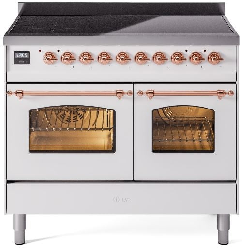 ILVE Nostalgie II 40" Induction Range with Element Stove and Electric Oven in White with Copper Trim, UPDI406NMPWHP