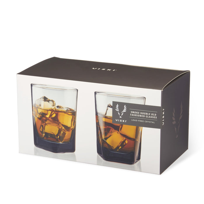 Hexagonal Crystal Double Old Fashioned Glasses in Smoke