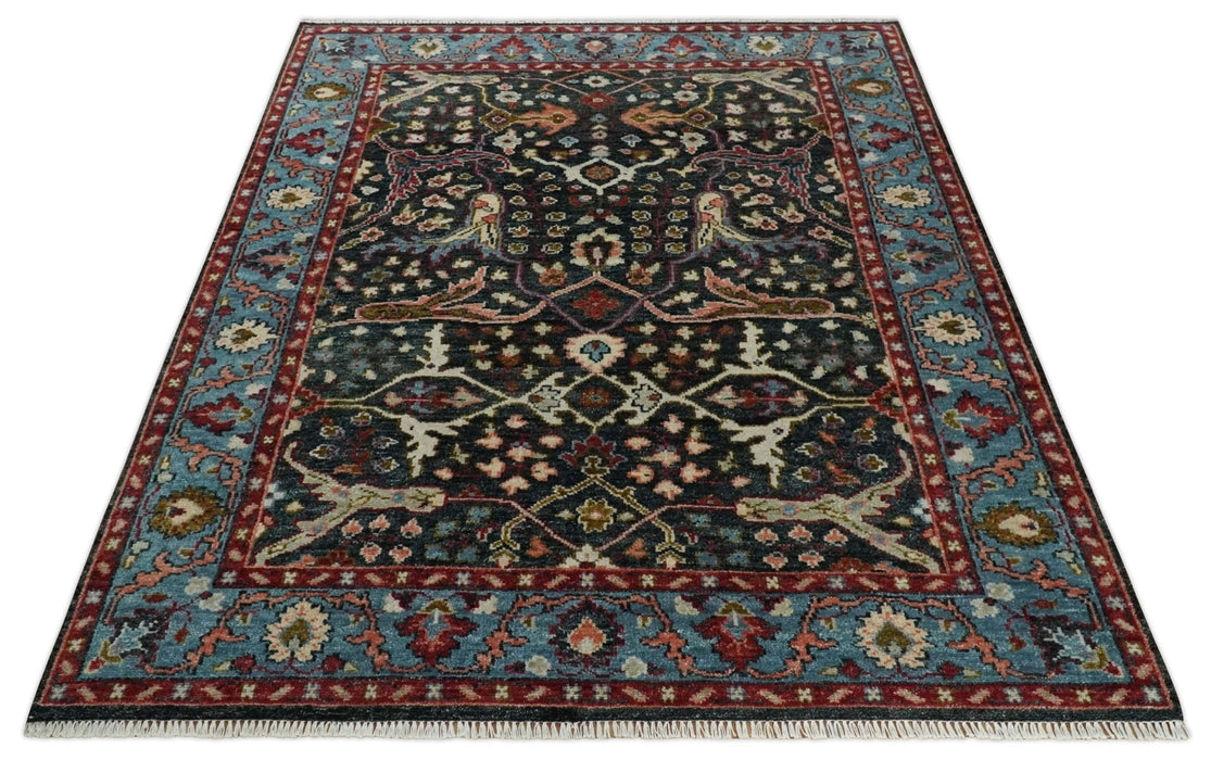 Black and Blue Hand Knotted Traditional Oushak Multi Size Wool Area Rug