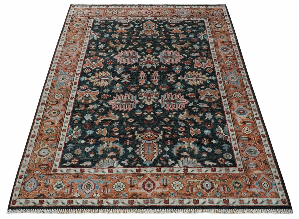 Black and Rust Traditional Hand Knotted Oushak wool 8x10 Area Rug