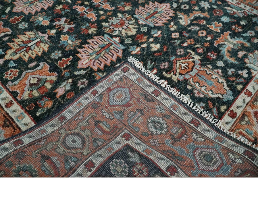 Black and Rust Traditional Hand Knotted Oushak wool 8x10 Area Rug