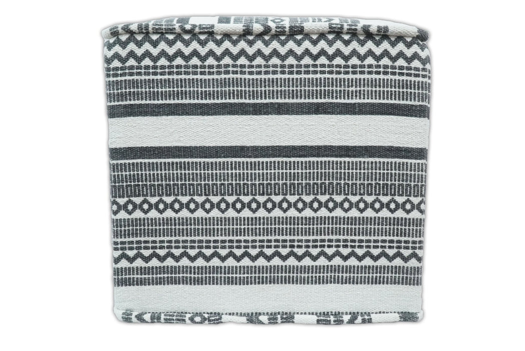 Black and White Handmade Block Printed cotton Pouf Ottoman, Footstool, Side table, Seat , Foot Rest, Living Room, Bedroom | TRD127