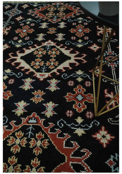 Black, Rust and Beige 8x10 Traditional Oriental Hand Knotted Wool Area Rug