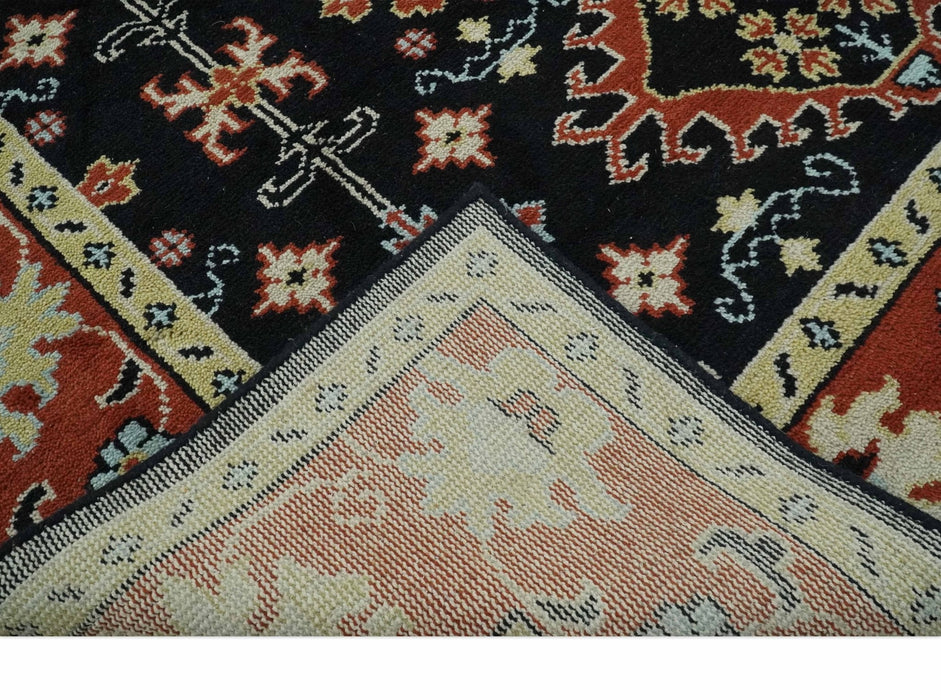 Black, Rust and Beige 8x10 Traditional Oriental Hand Knotted Wool Area Rug