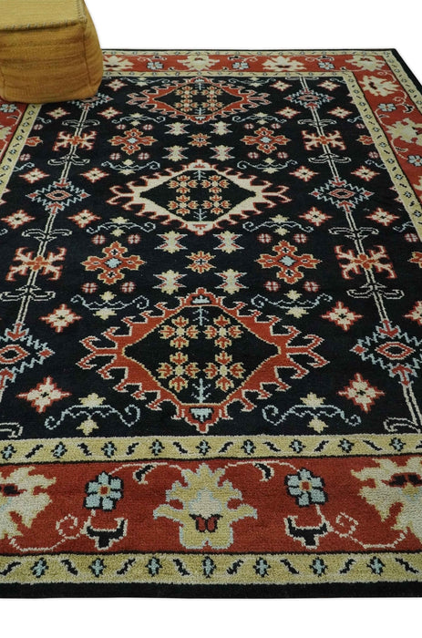Black, Rust and Beige 8x10 Traditional Oriental Hand Knotted Wool Area Rug