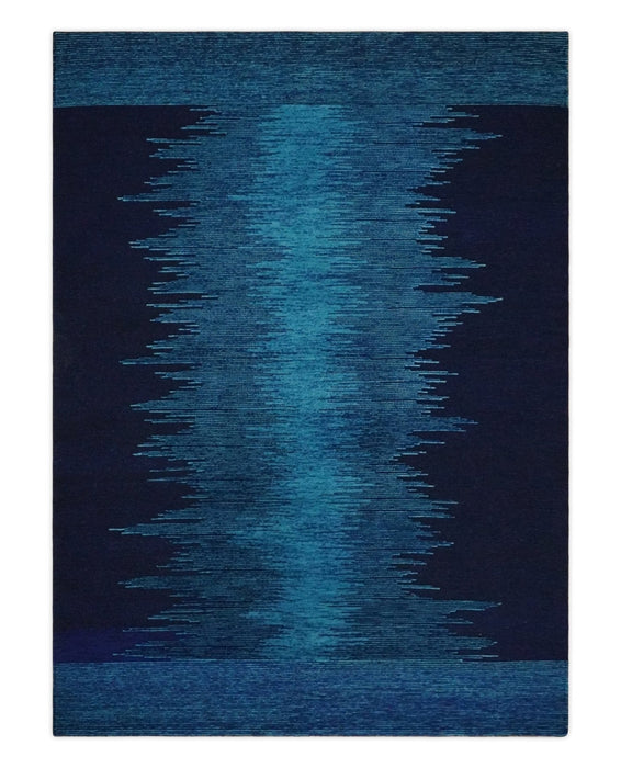 Ombre Blue 5x7 Abstract Wool Hand Knotted Southwestern Lori Rug | KNT37