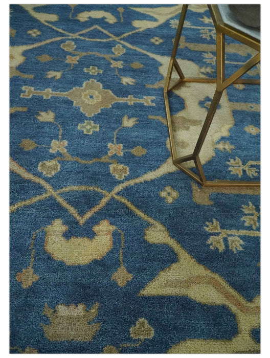 Blue and Beige Hand Knotted Traditional Oriental Oushak 8x10 wool Area Rug
