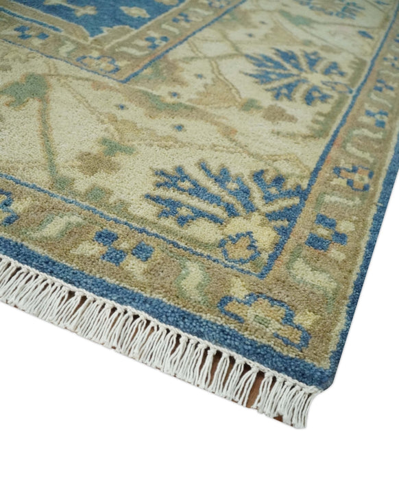 Blue and Beige Hand Knotted Traditional Oriental Oushak 8x10 wool Area Rug