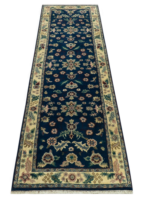 Blue And Beige Traditional Oriental Design Hand Knotted 2.5x8 wool area rug