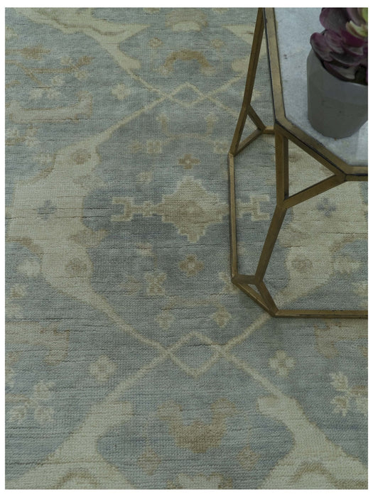 Blue And Beige Traditional Oushak Design Hand Knotted 6x9 wool area rug