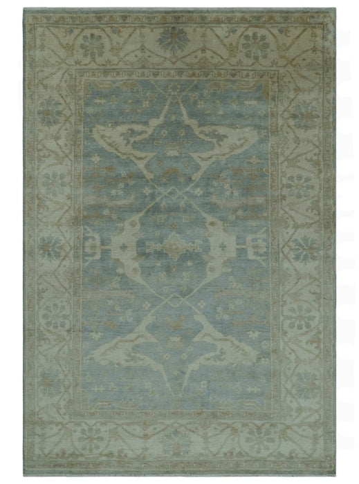 Blue And Beige Traditional Oushak Design Hand Knotted 6x9 wool area rug