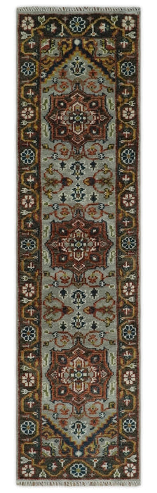 Blue and Brown Traditional Antique look Heriz Serapi Hand Knotted Custom Made wool Area Rug