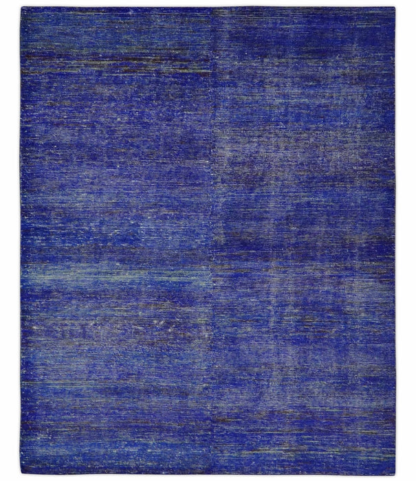 Blue and Charcoal Modern Abstract Hand knotted 8x10 Art Silk Area Rug