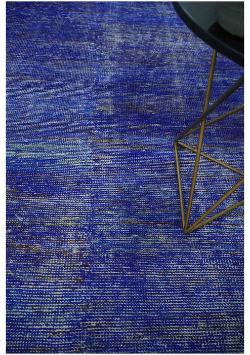 Blue and Charcoal Modern Abstract Hand knotted 8x10 Art Silk Area Rug