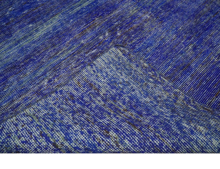Blue and Charcoal Modern Abstract Hand knotted 8x10 Art Silk Area Rug