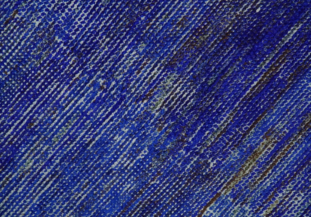 Blue and Charcoal Modern Abstract Hand knotted 8x10 Art Silk Area Rug