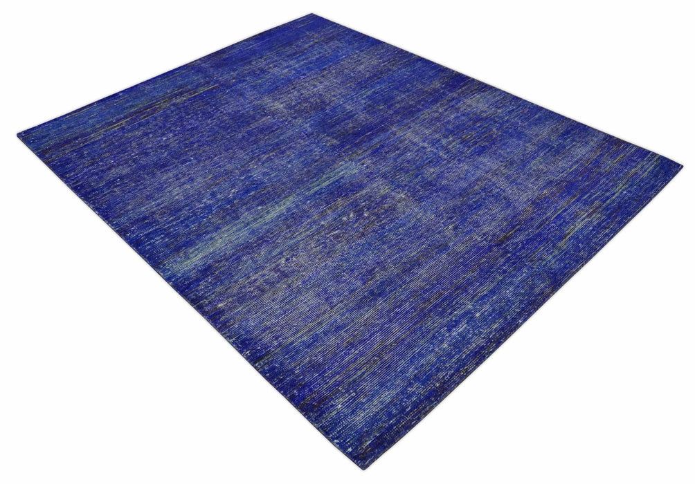 Blue and Charcoal Modern Abstract Hand knotted 8x10 Art Silk Area Rug