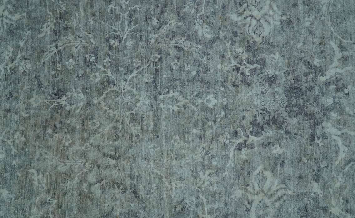 Blue And charcoal Transitional Design Hand Knotted 8.8x11.6 Wool Area Rug