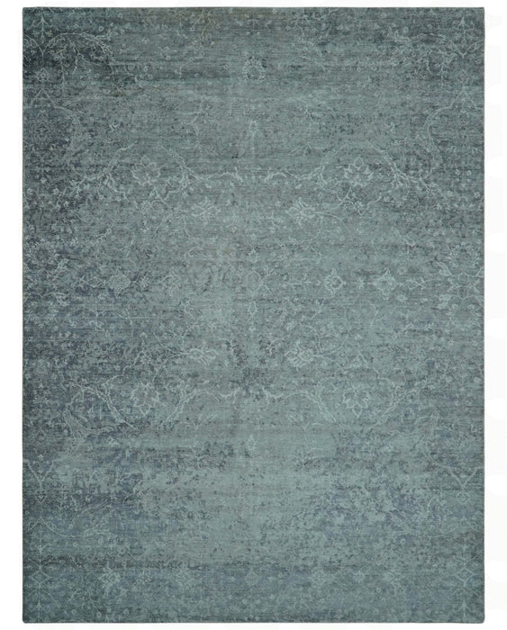 Blue And charcoal Transitional Design Hand Knotted 8.8x11.6 Wool Area Rug