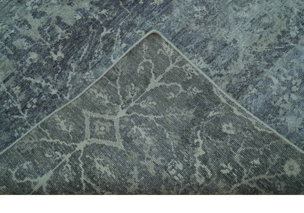Blue And charcoal Transitional Design Hand Knotted 8.8x11.6 Wool Area Rug
