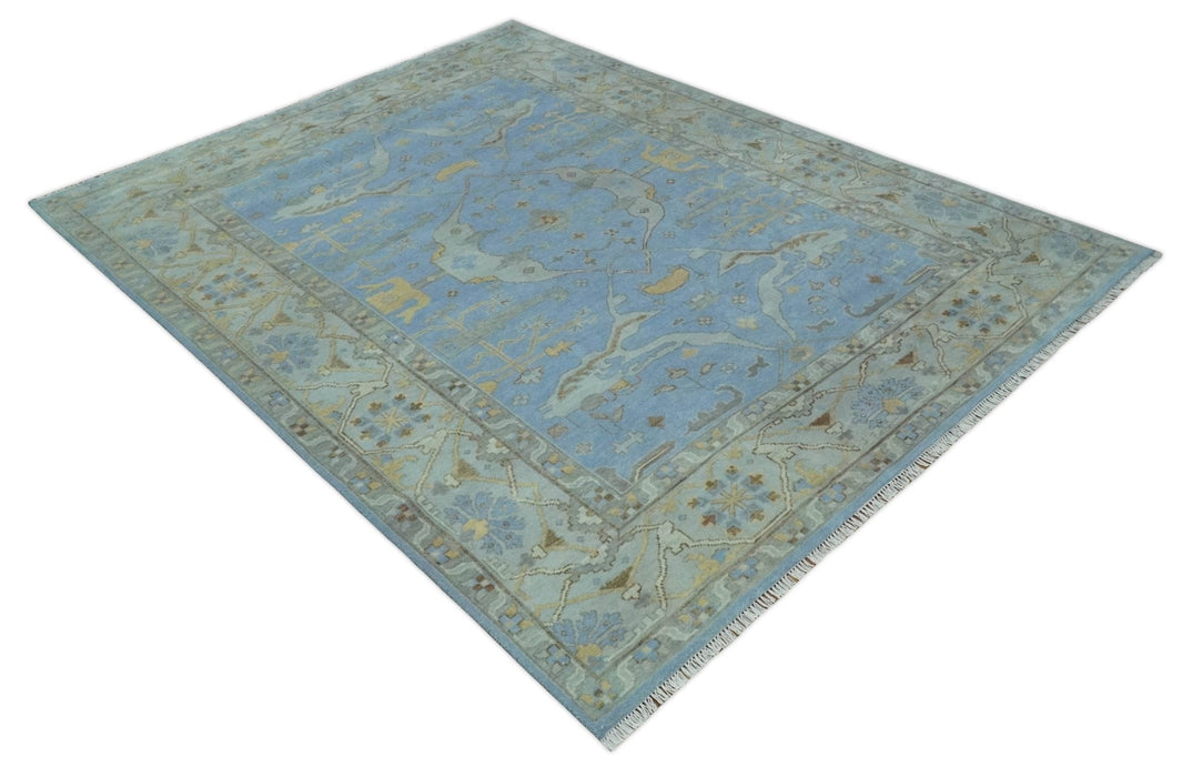 Blue and Gray Hand knotted Oriental Oushak 9x12 wool Area Rug