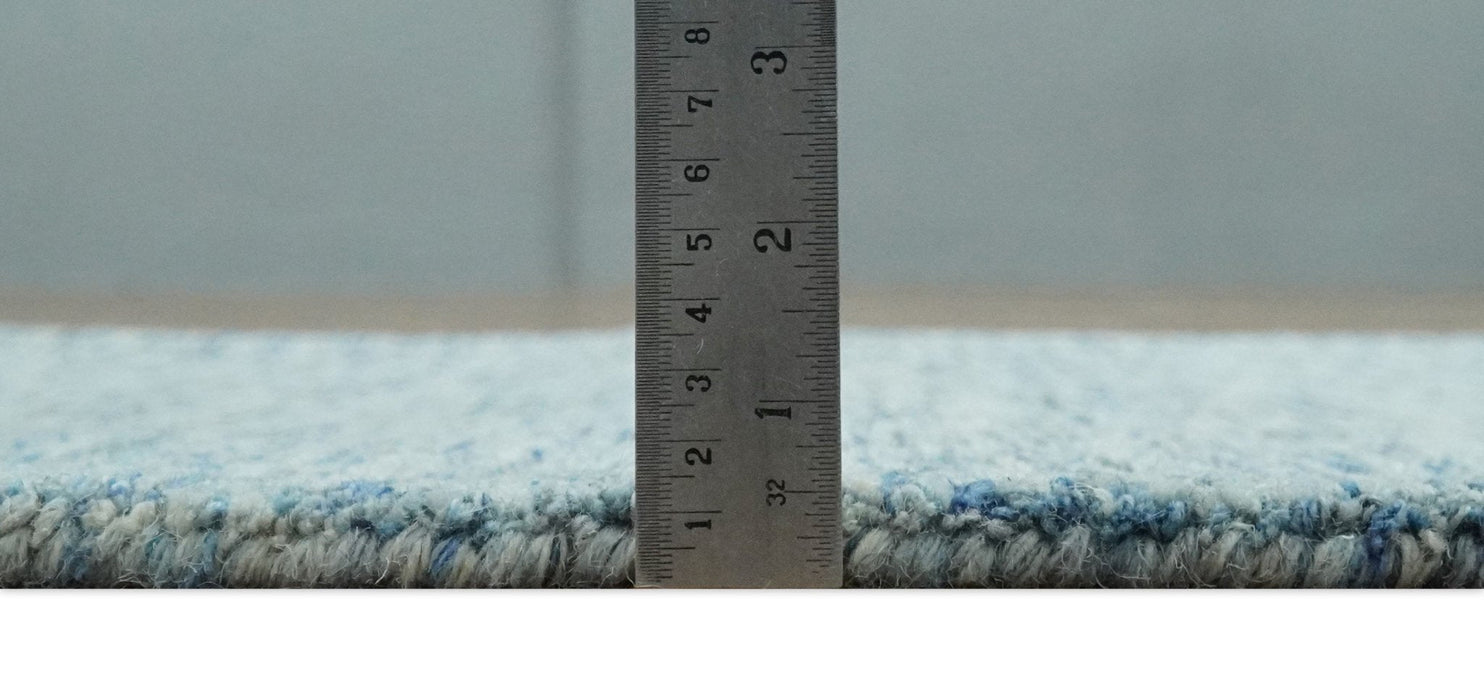 Custom Made Blue and Ivory Solid Wool Hand Woven Area Rug