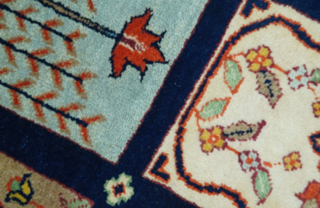 Blue And Orange Traditional Floral Design 8x11 Hand Knotted wool Area Rug