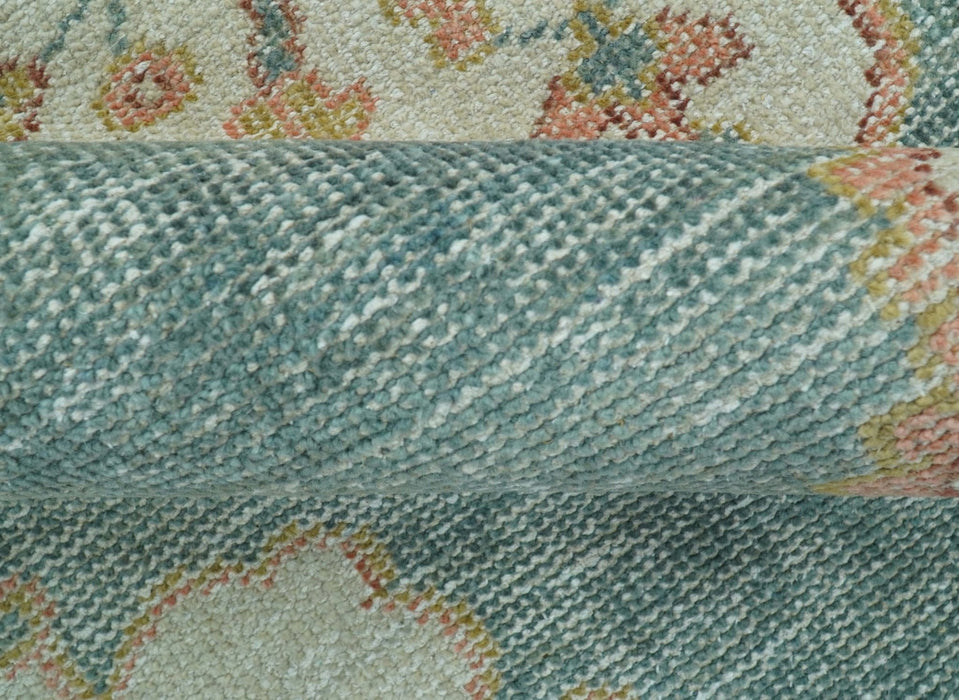 Blue And Peach Traditional Turkish Design Hand Knotted 8x10 Wool Area Rug