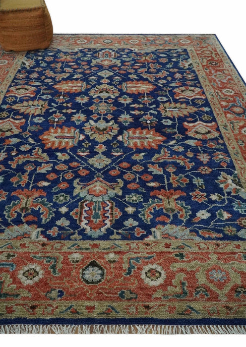 Blue and Rust Turkish Design Traditional Serapi 8X10 Hand Knotted Wool Area Rug