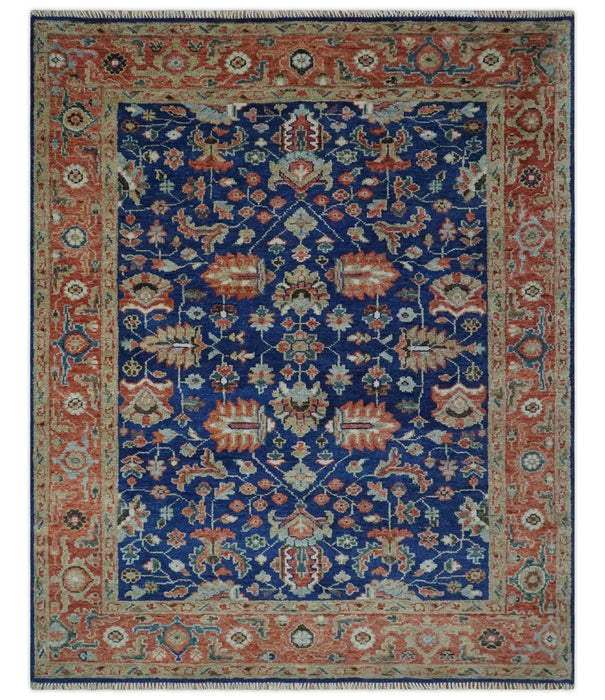 Blue and Rust Turkish Design Traditional Serapi Hand Knotted Wool Area Rug