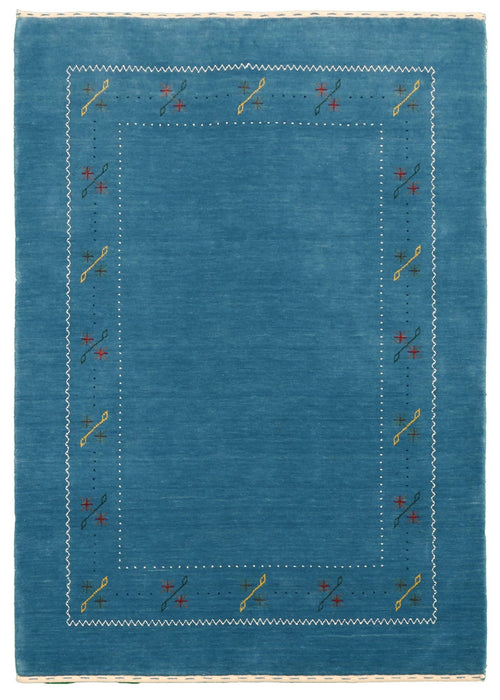 Blue And White Gabbeh Border Design Hand Loomed Wool Area Rug