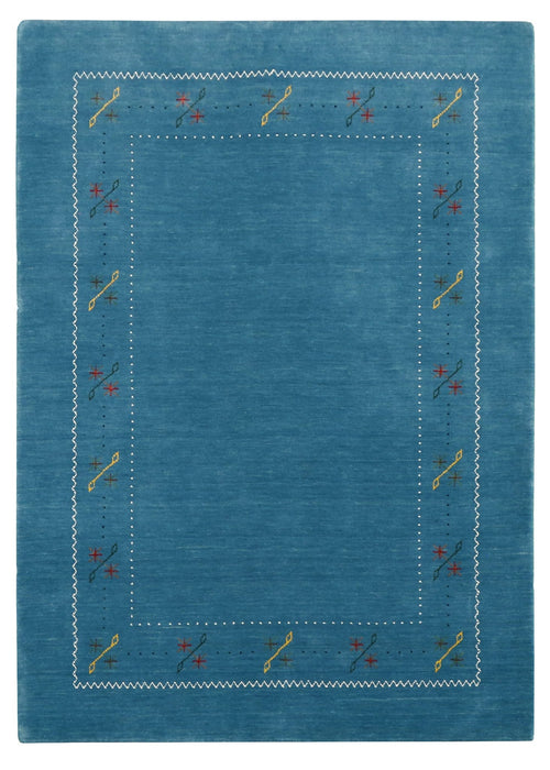Blue And White Gabbeh Border Design Hand Loomed Wool Area Rug
