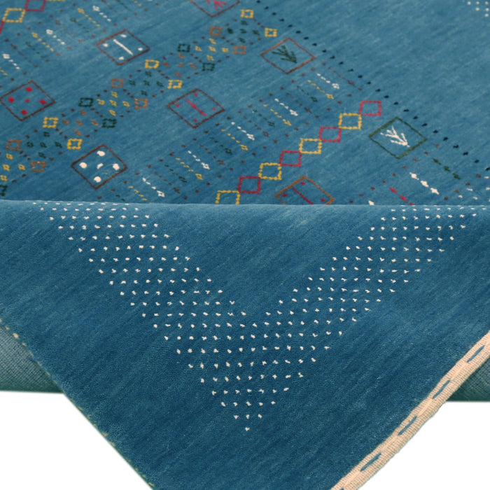 Blue And White Gabbeh Design Hand Loomed Wool Area Rug