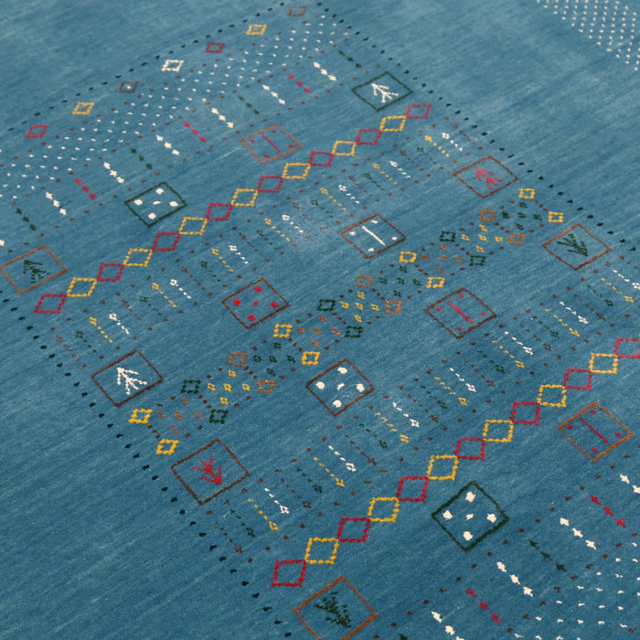 Blue And White Gabbeh Design Hand Loomed Wool Area Rug