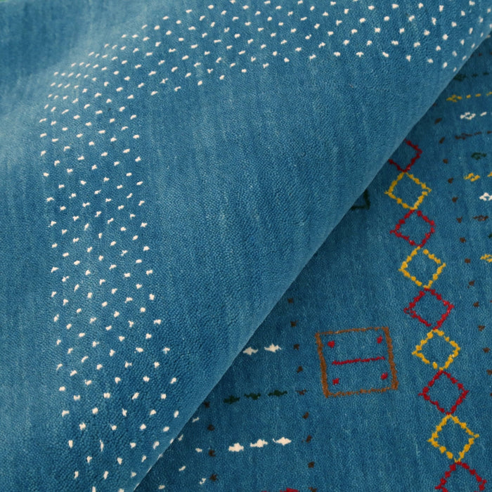 Blue And White Gabbeh Design Hand Loomed Wool Area Rug