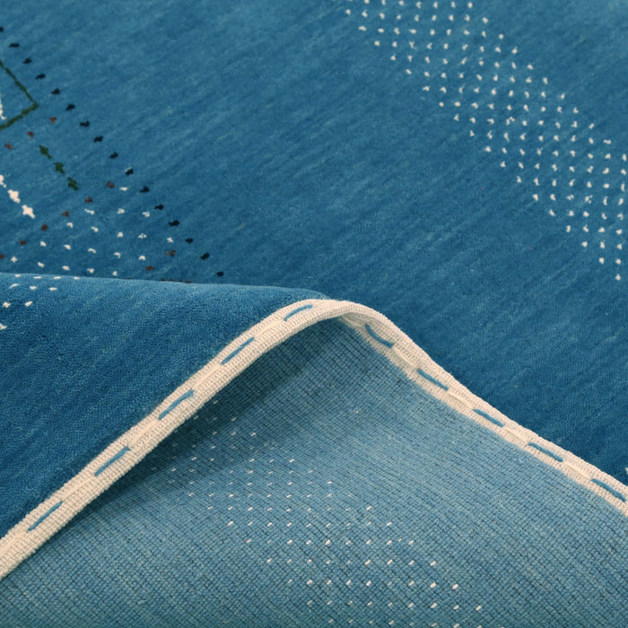 Blue And White Gabbeh Design Hand Loomed Wool Area Rug