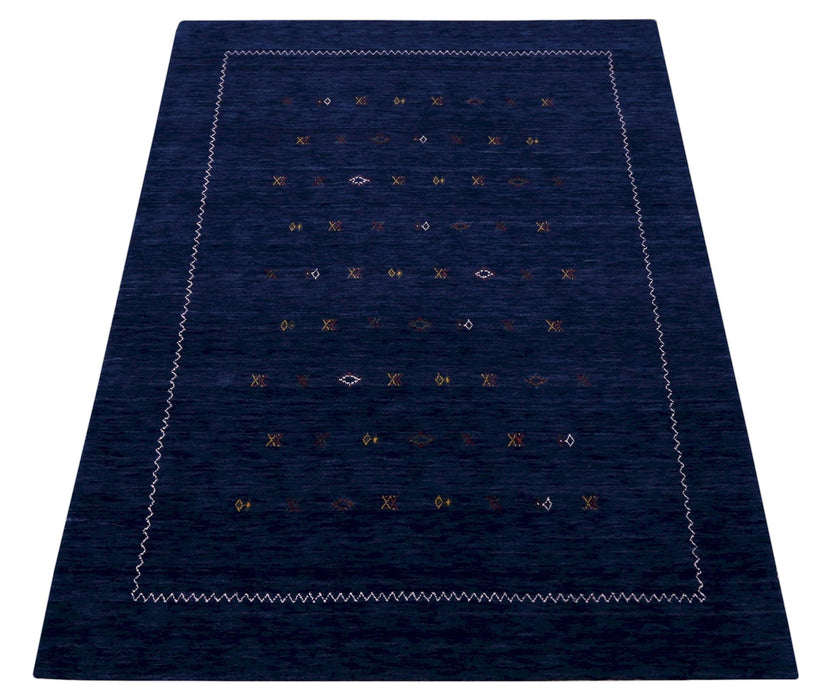 Blue And White Modern Design Hand Loomed Wool Area Rug
