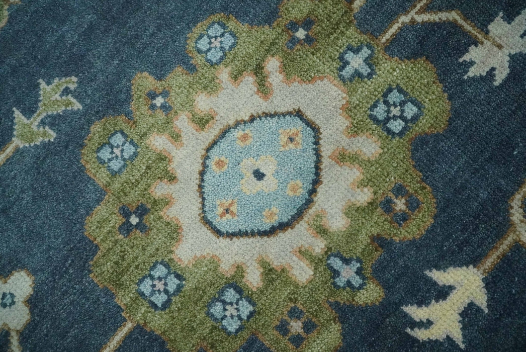 Blue, Beige and Green 10.3x13.8 Hand knotted Traditional Oushak Wool Area Rug, Kids, Living Room and Bedroom Rug