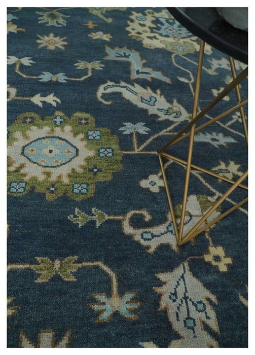 Blue, Beige and Green 10.3x13.8 Hand knotted Traditional Oushak Wool Area Rug, Kids, Living Room and Bedroom Rug