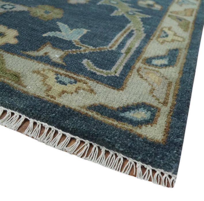Blue, Beige and Green 10.3x13.8 Hand knotted Traditional Oushak Wool Area Rug, Kids, Living Room and Bedroom Rug
