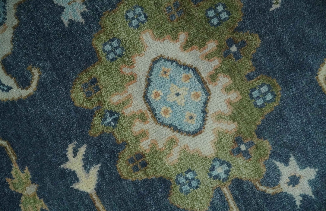 Blue, Beige and Green 9x12 Hand knotted Traditional Oushak Wool Area Rug